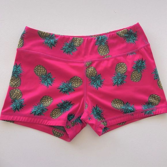 Neon Pink Medium Spandex Pineapple Athletic Shorts - Picture 1 of 5